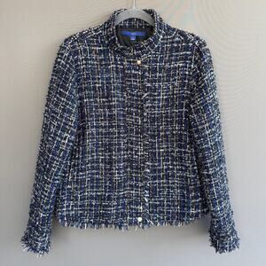 Apt. 9 black, blue, & silver tweed jacket - full zip - fringe - size L